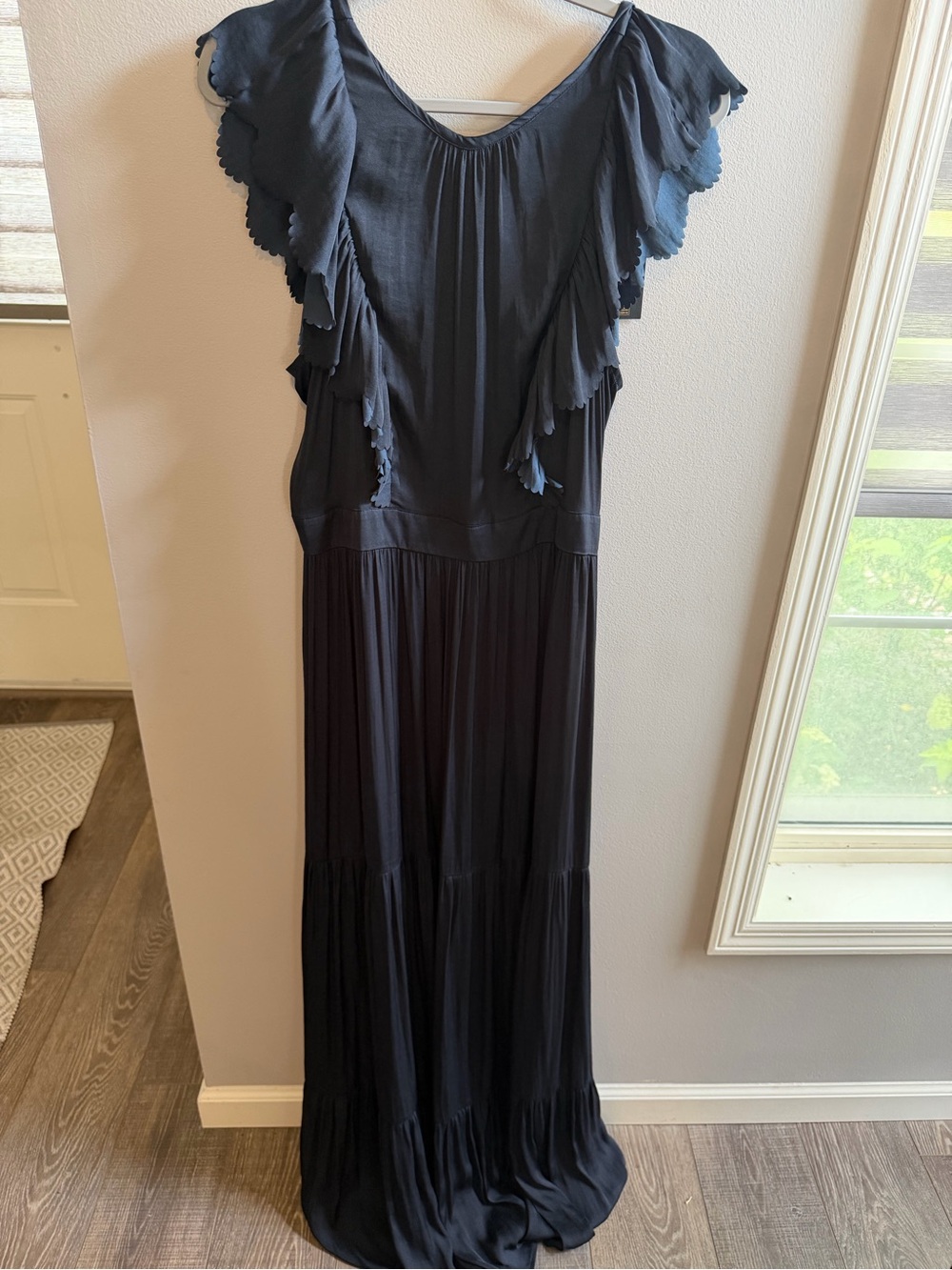 Scotch & Soda Black Tiered Maxi Dress with Ruffle Sleeves